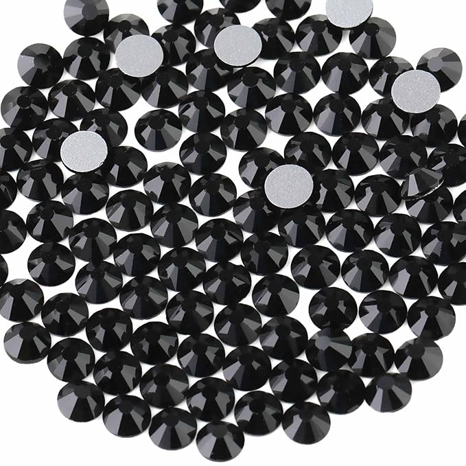 Beadsland Flat Back Crystal Rhinestones Round Gems for Nail Art and Craft Glue Fix, Black, 10mm, SS50/144pcs