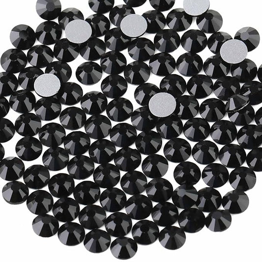 Beadsland Flat Back Crystal Rhinestones Round Gems for Nail Art and Craft Glue Fix, Black, 10mm, SS50/144pcs