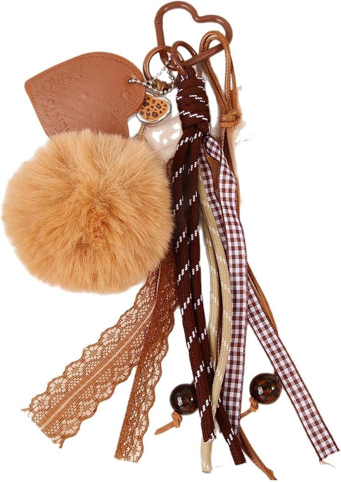 Kawaii Plush Keychain Purse Charms Cute Brown Bag Charms for Women Handbags