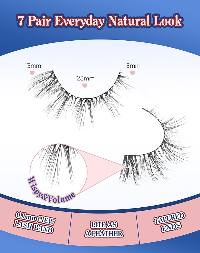 ENFOO Natural Cat Eye Lashes Strip False Eyelashes Natural Look Flared Manga Spiky Eyelash 7 Pairs 13MM D293