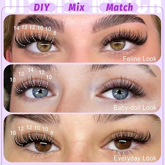 Yawamica Lash Clusters Kit Natural Lash Extension Kit 8-14mm Short Eyelash Clusters C Curly Wispy Individual Lashes with Waterproof Lash Bond and Seal and Lash Tweezers DIY Lash by Self