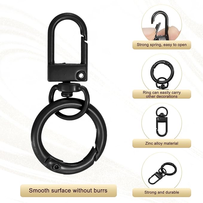 30-Pack Lobster Claw Clasp, Zinc Alloy Swivel Trigger Snaps Spring Clasps Hooks for Keychain Buckle/Lanyard/Straps/Purse, Spring Clasps Clips [Black]