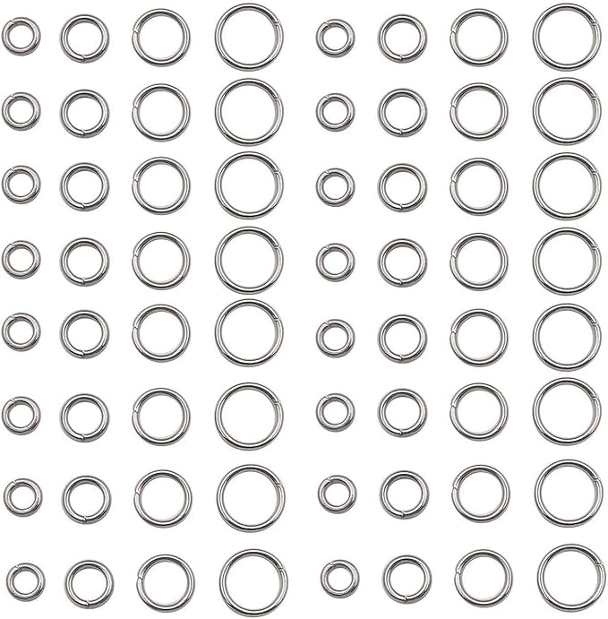 1200 Pcs Mix 4mm 5mm 6mm 7mm Stainless Steel Rings Jump Rings Connector Rings for Jewelry Making Necklaces Bracelet Earrings Keychain DIY Craft (M533)