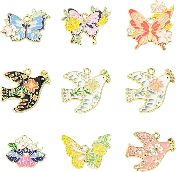 Stiesy 18 Pcs 9 Styles Alloy Enamel Animal Charms Pendants Swallow & Butterfly Jewelry Charm Bulk for Bracelets Necklace Earring Jewelry Making Craft