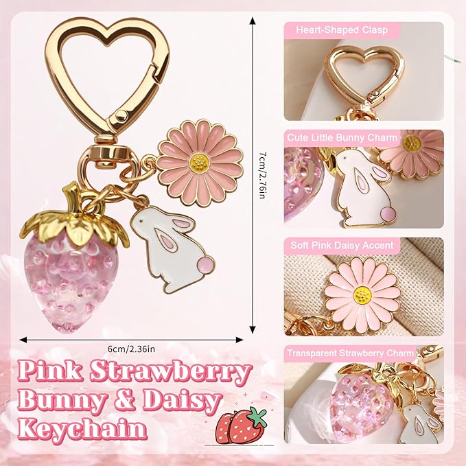2Pcs Strawberry Keychain Flower Cherry Blossom Keychain Cute Bag Charms Strawberry Gift for Women Girls