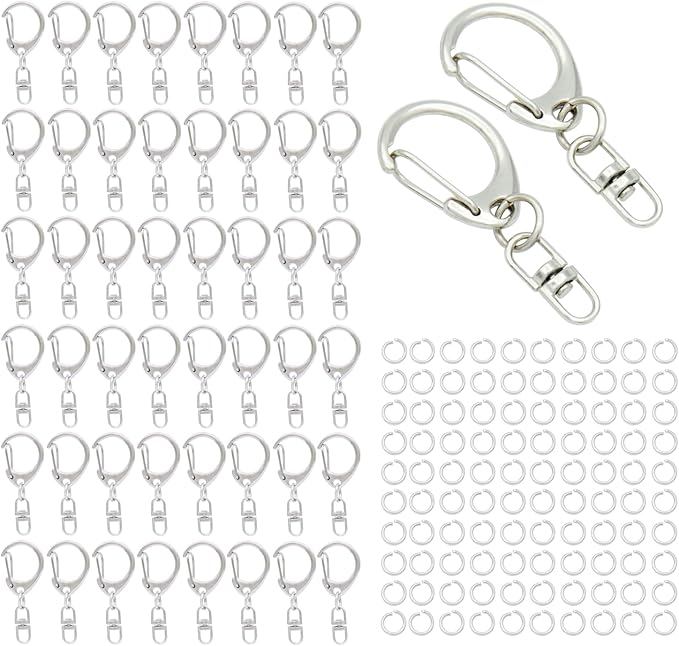 50 Sets Lobster Claw Clasps Keychain Clip D-snap Hook Clips with Swivel Snap and Open Jump Rings for Silver DIY Making Trinket Crafts Diameter 0.7inch (18mm)