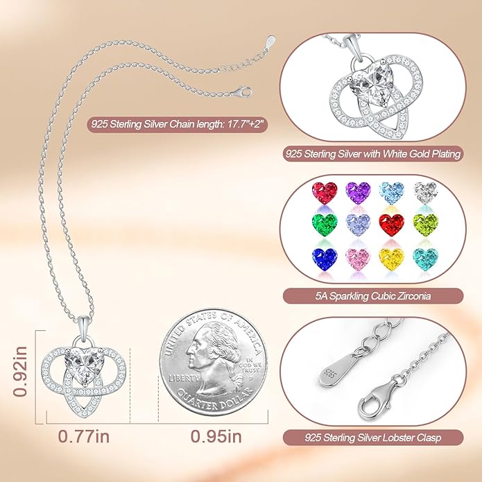 Yuelove Infinity Necklace for Women, 925 Sterling Silver Heart Necklace with 5A Zircon, White Gold Plated Adjustable Chain, Gift for Valentine's Day, Birthday, Anniversary for Wife, Girlfriend, Mom