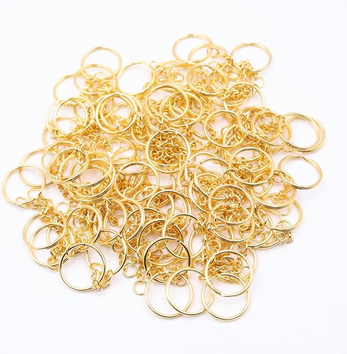 Key Chains Bulk,100Pcs Keychain Rings Metal Key Ring Gold Key Ring with Chain 25mm Open Jump Ring for Crafts and Jewelry Making