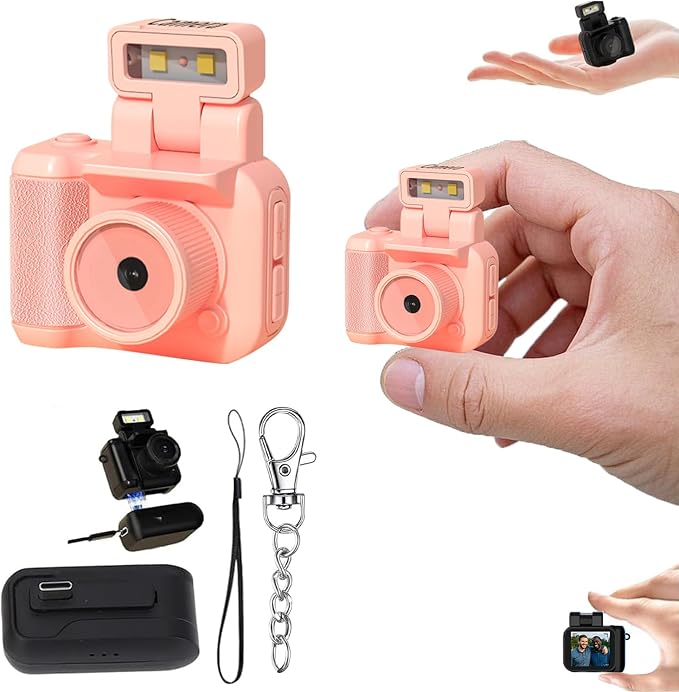 Retro Snap Camera, Mini Nostalgic Vintage View Camera, 1080p HD with LED Flash Light (Pink, Without Memory Card)