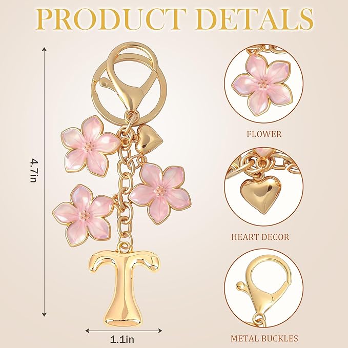 Snycler Bubble Initial Keychain Graceful Flower for bags car remote–A-Z Letter Charms for Women
