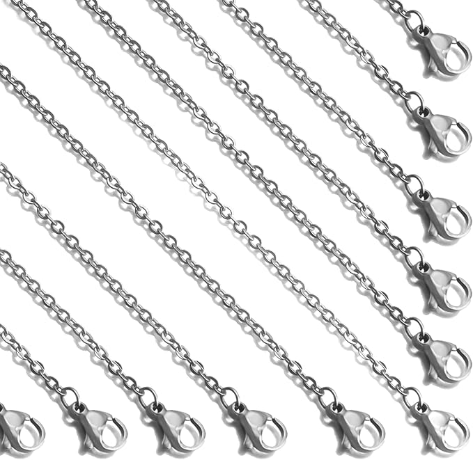 24 Pcs 24" 2mm Necklace Chains Stainless Steel Link Cable Chain Necklace Lobster Clasp Bulk for DIY Jewelry Making Supplies Accessories
