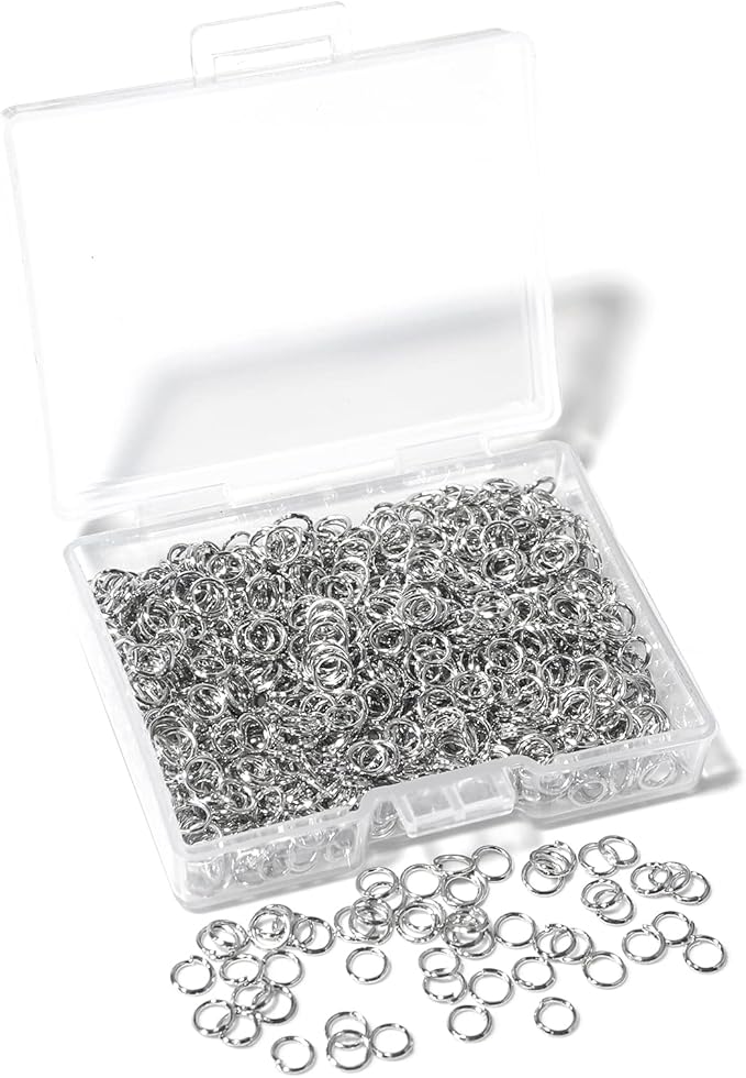 1000 Pcs 4mm Open Jump Rings Rhodium Plated Jump Rings for Jewelry Making Iron Made Single Ring Bulk for DIY Craft Earring Necklace Bracelet Pendant Choker Jewelry Making Findings