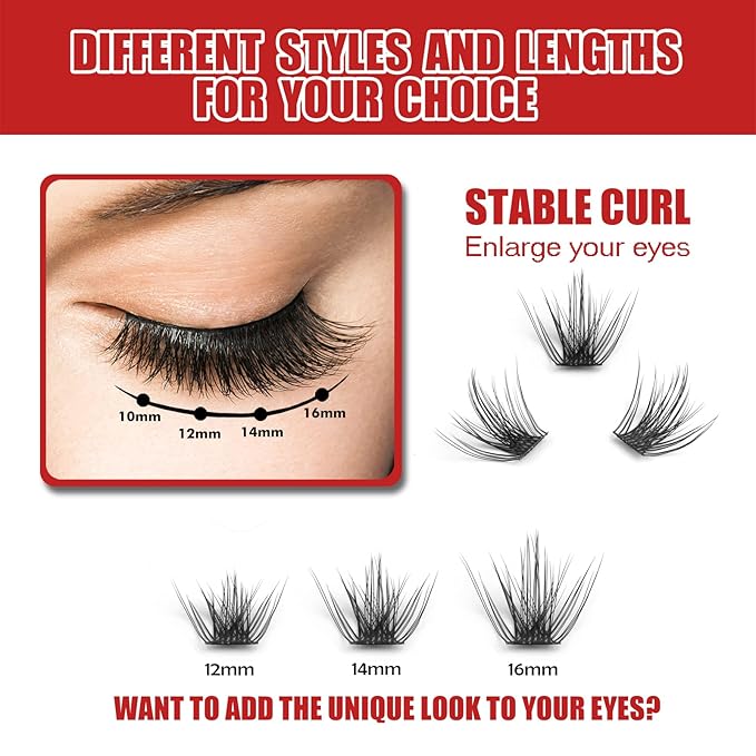 DIY Eyelash Extension, 3D Effect Individual Melt Flare Lash Cluster Natural Lashes Set, Home Eyelash Extension, D curl Lashes Pack 12mm,14mm (12MM-Sparkle)