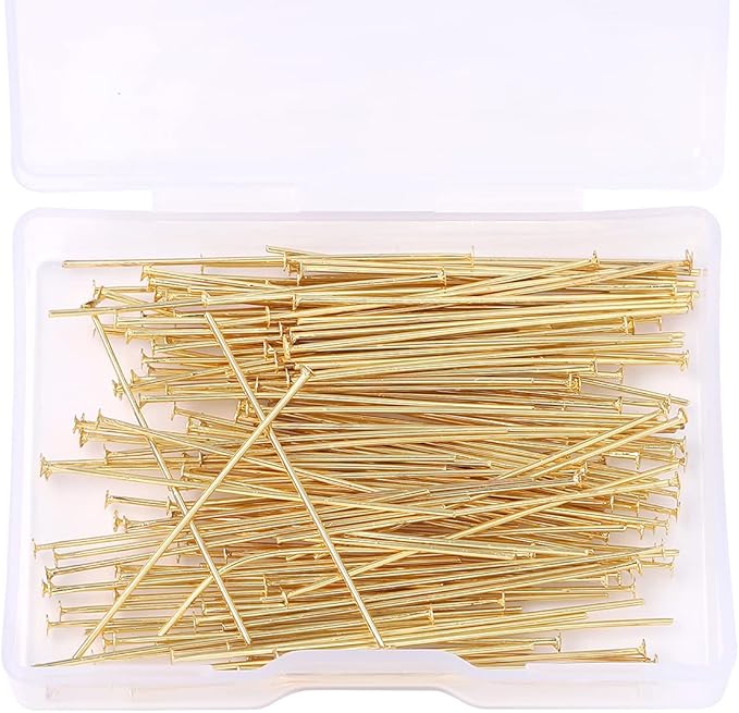 14K Gold Plated Flat Head Pins Non Tarnish 40mm 150pcs for Jewelry Making Findings