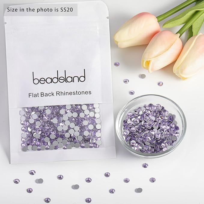 Beadsland Flat Back Crystal Rhinestones Round Gems for Nail Art and Craft Glue Fix, Violet, 4.6-4.8mm, SS20/1440pcs