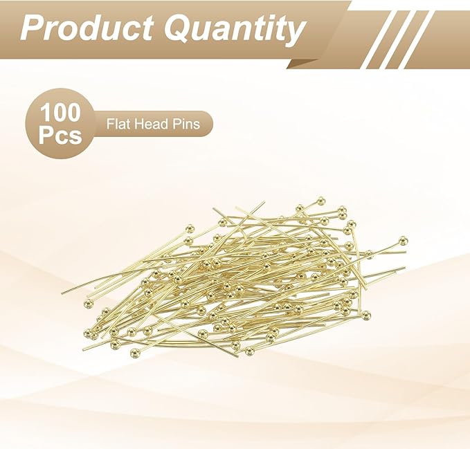 HARFINGTON 100pcs Ball Head Pins 0.94" 24mm Round Head Pins for Earring Pendant Necklace Bracelet Charm Jewelry Making Findings DIY Craft, 14K Gold