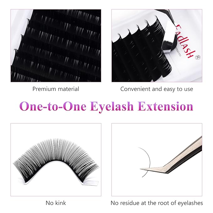 FADLASH Eyelash Extension Individual Lash Extensions Super Matte Classic Lashes CC Curl 0.18 Mixed Length 8-14mm Lash Supplies (0.18-CC, 8-14mm Mix Tray)