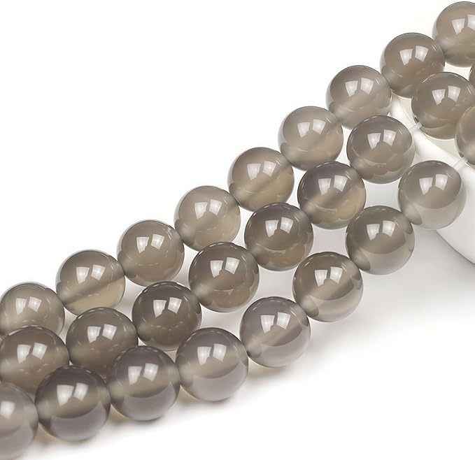 MJDCB 7A Natural Grey Agate Gemstone Round Stone Beads for Jewelry Making DIY Bracelet Necklace (10mm)