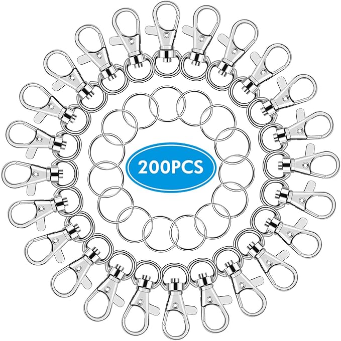 Key Chain Swivel Hooks, Anezus 200pcs Keychain Hardware Metal Swivel Snap Hook Lanyard Clips Hooks with Keychain Rings for Keychain Hardware and Lanyard Charms (Small)