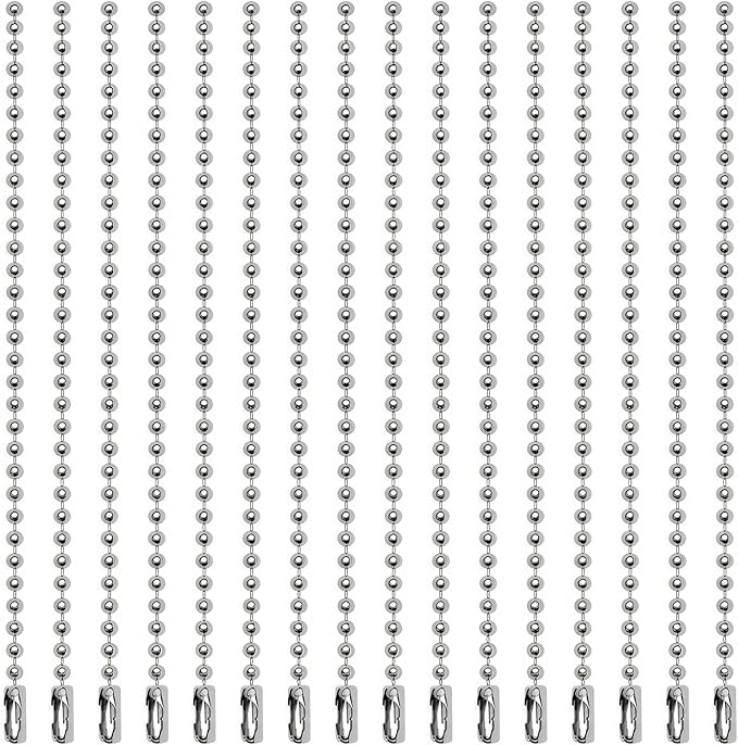 400PCS 4.5 inch Ball Beads Chain Bulk, Silver Keychain Rings, Dog Tag Metal Small Chain with Connectors for Hanging Decoration