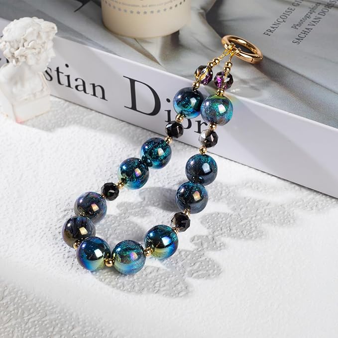 Phone Lanyard Wrist Chain for Cellphone Wrist Strap Phone Bracelet Strap Pearl Beaded Smartphone Wristlet (Galaxy)
