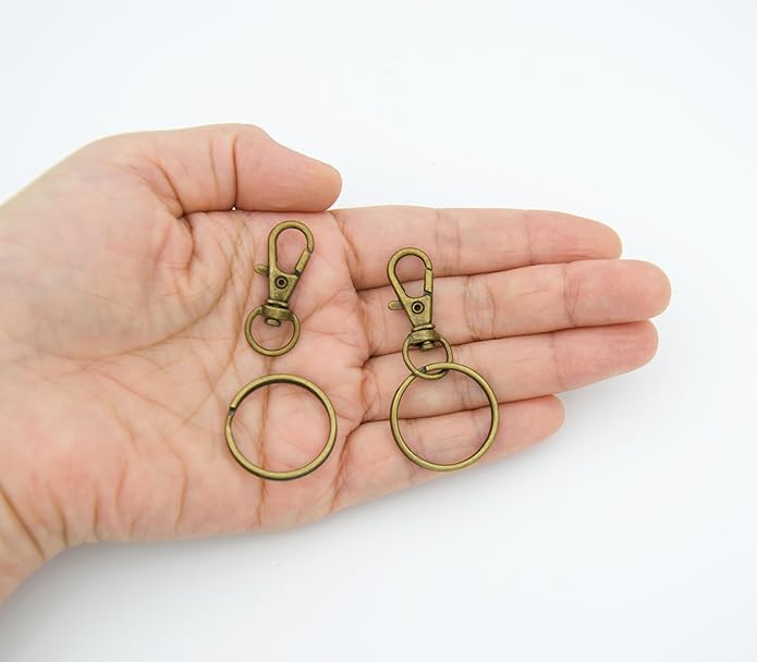 Swivel Snap Hooks with Split Key Rings Premium Metal Silver Lobster Claw Trigger Clasps for Keychain Clip Lanyard Bag Purse Tag Jewelry Making Crafts
