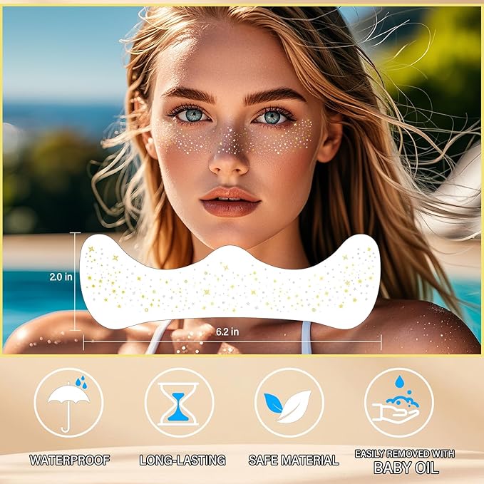20 Pcs Gold and Silver Face Makeup Patches, Gold and Silver Glitter Freckles Face Tattoos, Sparkle Makeup Patches, Waterproof Face Temporary Tattoos for Women