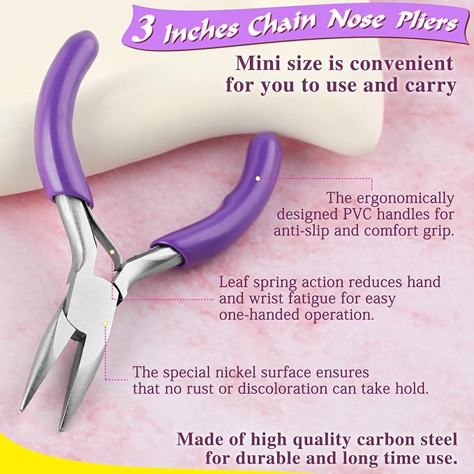 SPEEDWOX 3 Inch Chain Nose Pliers - Miniature Pocket Plier for Jewelry Making