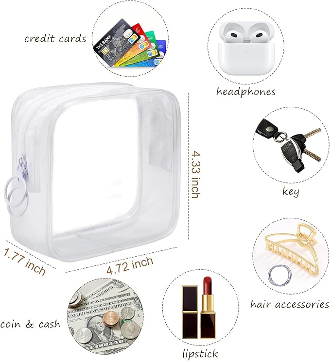 LYroo White Small Makeup Bag Clear Mini Makeup Zipper Pouch Makeup Bag Small Cosmetic Bag for Purse Essentials Items Women Coin Purse Aesthetic Stuff(2 Pack)