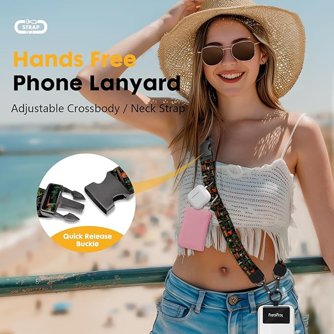 Phone Lanyard Crossbody, Plant Bookshelf Cell Phone Strap for Around The Neck Adjustable, Anti Theft Cute Lanyard for iPhone Case ID Holder Keys Accessories Travel Essential