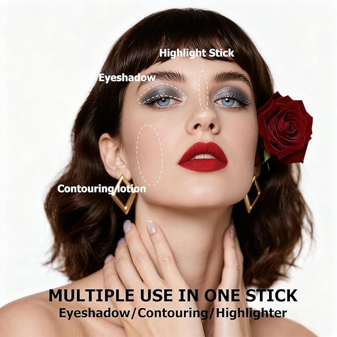 Waterproof Instant Set Shimmer Cream Eyeshadow Stick, Creamy Texture, Long-Lasting, Glitter Boosted, Perfect for Beginners & Models(24#)