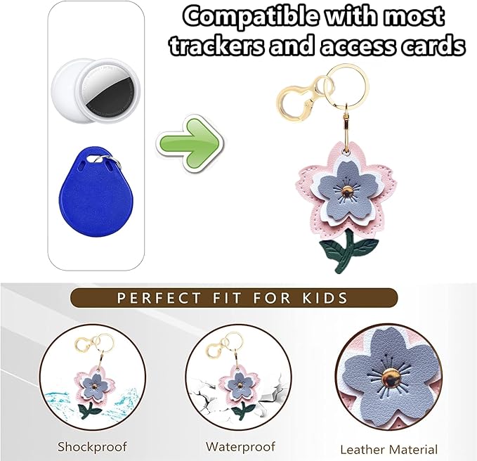 Leather Keychain Holder Case Compatible with AirTag,Cute Protective Apple Air Tag Cover with Keychain Ring,Anti-Scratch Finder GPS Tracker Case for Wallet Keys,Bag,Pets(Flower C)