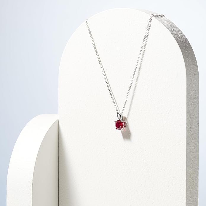 Amazon Essentials Sterling Silver Round Cut Birthstone Pendant Necklace 18"