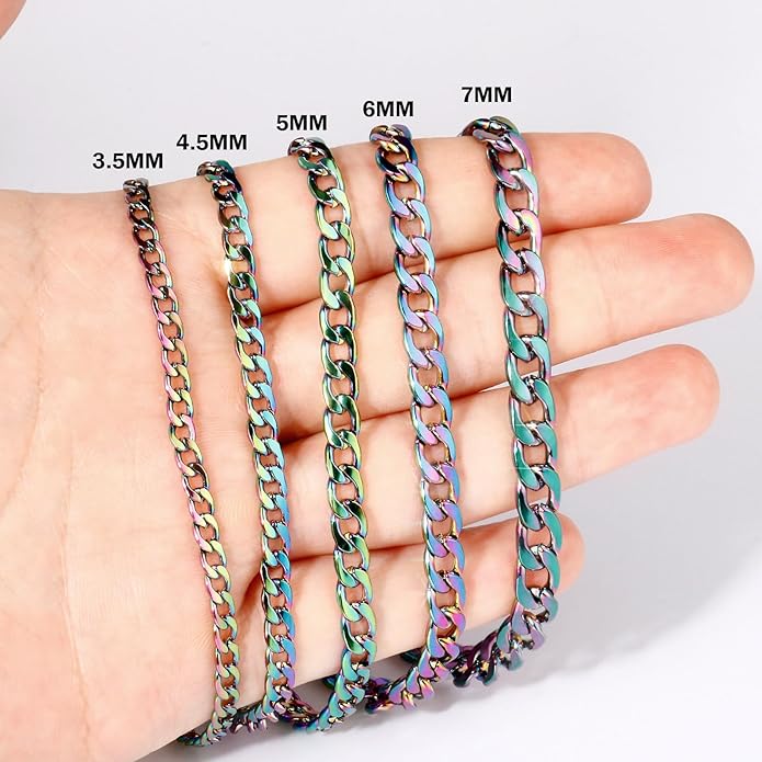 16.5 Ft Stainless Steel Curb Chains, 5mm 6mm 7mm 9mm Cuban Chain Roll Bulk for Jewelry Making