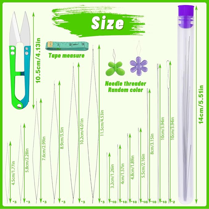 86 Pcs Beading Needle Set,6 Sizes Big Eye Seed Bead Needles,Long Straight Beading Needle,Twist Beading Needles,Flexible Needle for Beads for Jewelry Making