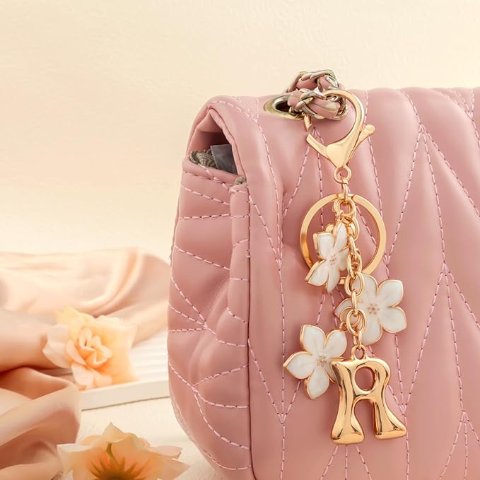 Snycler Bubble Initial Keychain Graceful Flower for bags car remote–A-Z Letter Charms for Women