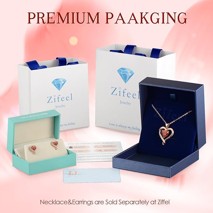 Zifeel Earrings for Women, S925 Sterling Silver Rose Gold Birthstone Heart Studs Earring for Girlfriend Wife, Anniversary Birthday Christmas Valentines Mothers Day Gifts Jewelry for Women Wife Her Mom