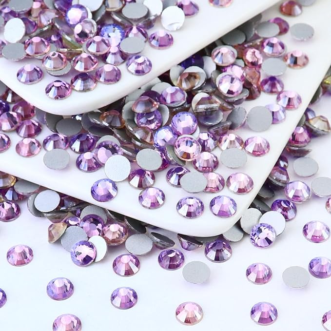 1440PCS SS20 Crystal Glass Flatback Rhinestones, Round Flat Back Crystal Gems for Nail Art and Craft Clothes, Glue Fix Diamond Stones Air Violet (4.6-4.8mm)