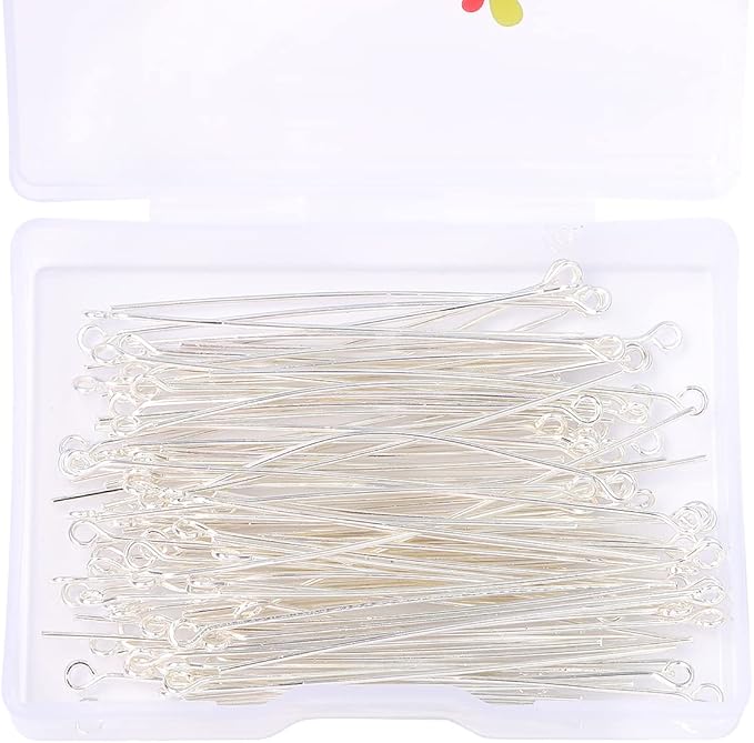 Silver Plated Open Eye Pins Non Tarnish 50mm 100pcs for Jewelry Making Findings