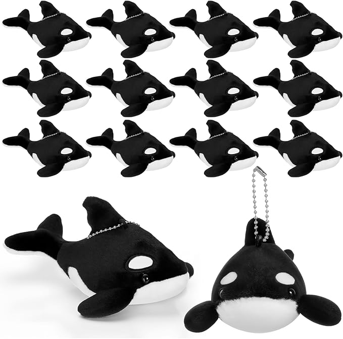 12 Pack Orca Plush Keychains Bag Charm Killer Whale Plush Keyring 5.5 Inches Stuffed Animal Keychains Gifts Backpack Purse Accessories