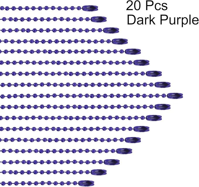 MECCANIXITY 20Pcs 5 Inch 12cm Ball Bead Chain, Metal Ball Chain with Connectors for Hanging Ornament Jewelry Necklace Dog Tag Keychain Christmas Decoration,Dark Purple