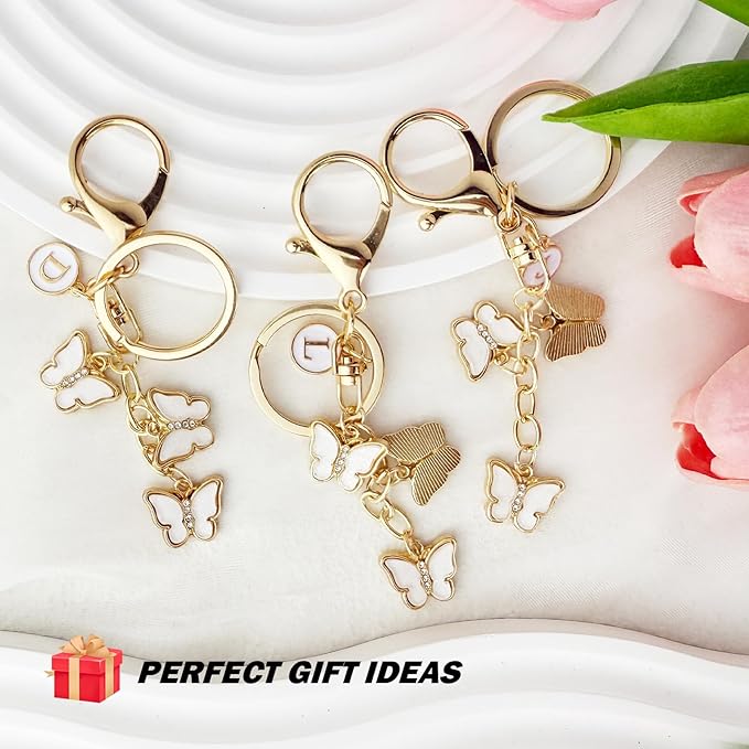 Bag Charms for Handbags- Cute Keychains for Women Car Keys Chain Accessories Beautiful Butterfly Letter Initial Charm