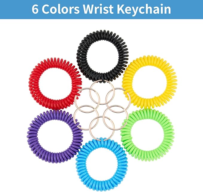 Spiral Keychain Stretchy Wrist Coil Bracelet Key Chain Waterproof Wristlet Key Holder for Pool, Sauna, Sports, Gym