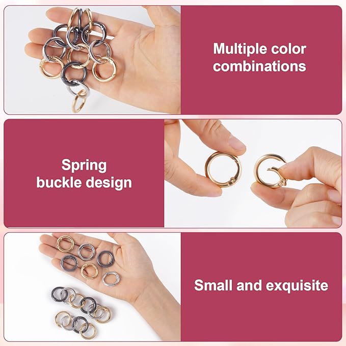 30Pcs 24mm Zinc Alloy Spring O Rings, Round Colorful Carabiner Snap Clip Trigger Buckles DIY Accessories for Keyrings Bag Purse Handbag Keychain Lanyard