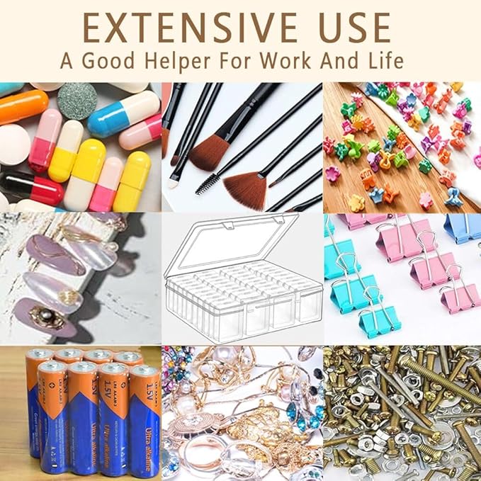 82pcs Bead storage containers, bead organizer boxes and craft storage boxes for bracelet making DIY jewelry craft nails, bracelets, jewelry, diamonds, clay beads, screws 2.09x1.57x0.8Inch