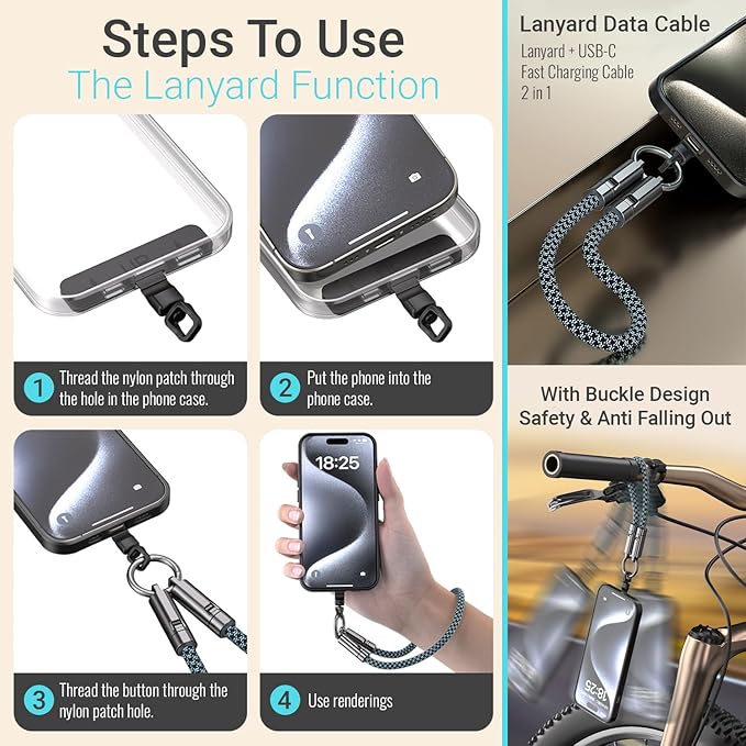 TOP-UP Lanyard – Cell Phone Strap with 240W USB C Charging & Data Cable – Durable Travel Essentials for iPhone 17/16/15