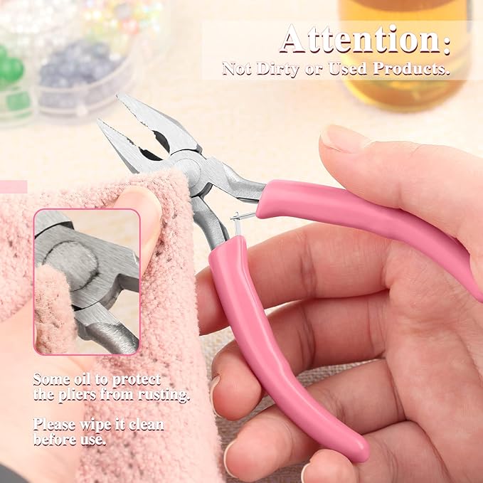 5 Inch Mini Lineman's Pliers - Spring Loaded with Serrated Jaw Combination Pliers, Small Wire Cutters for Jewelry Making, Multi-Use