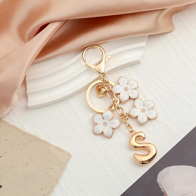 Snycler Bubble Initial Keychain Graceful Flower for bags car remote–A-Z Letter Charms for Women
