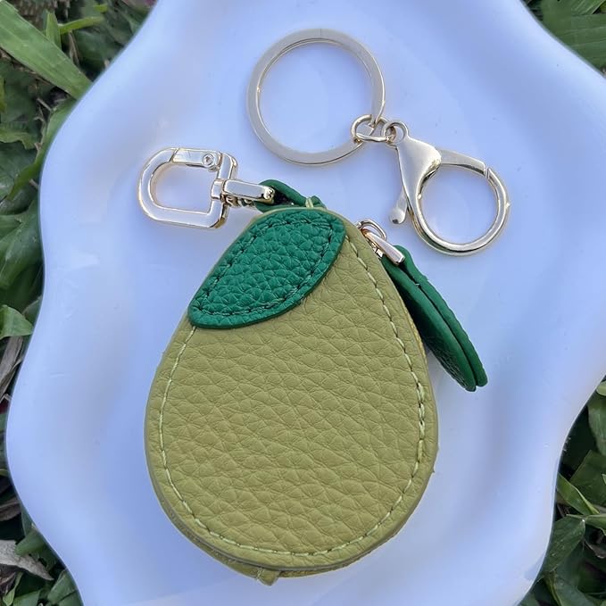 Avocado Coin Purse Leather Coin Purse Keychain, Cute Fruit Bag Charm with Zipper, Y2K Preppy Aesthetic Key Ring Accessory for Women Girls Handbag Backpack Decor