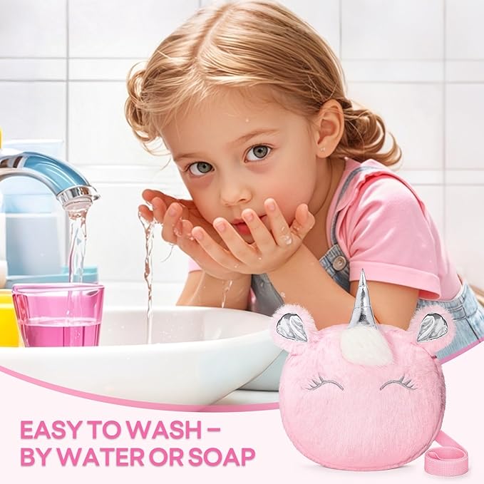 Kids Real Makeup Kit for Girls 3-10 Years Old : Washable Non Toxic Make Up Toys for Toddler Valentines Day Gifts - 17Pcs Vanity Sets with Unicorn Purse for Kid Ages 3 4 5 6 7 8 Birthday Gift - Pink